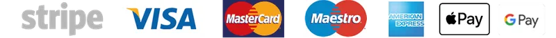 Metode de plată Stripe, Visa, Mastercard, Maestro, AMEX, Apple Pay și Google Pay