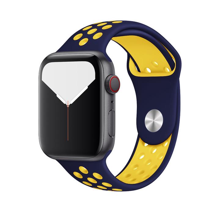 Curea de sport din silicon pentru Apple Watch - Midnight Blue-galben - S/M - 42, 44, 45, 49mm